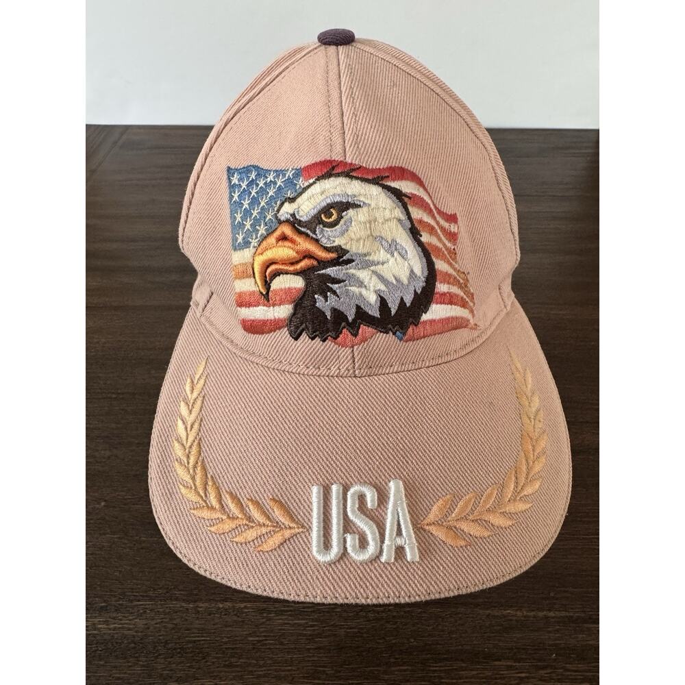 Retro USA Hat Baseball Cap Bald Eagle American Flag Adjustable Pink Patriotic